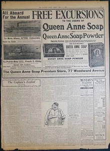 1907 Newspaper Page - Queen Anne Soap Bois Blanc Columbia Steamship Excursion Ad - Picture 1 of 1