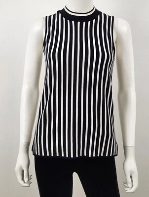 Rag and Bone Tank Top Mock Neck Striped Silk Blend Size Small Black - Image 1 of 4