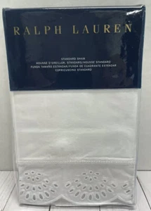 RALPH LAUREN GEORGICA CRESTWOOD EYELET STANDARD PILLOW SHAM WHITE EYELET NEW - Picture 1 of 5
