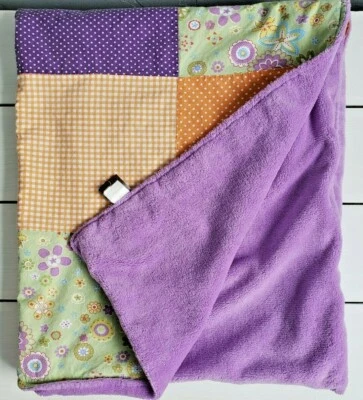 Trend Lab Patchwork Quilt Baby Blanket Purple Orange Green Dot Floral Plush Boho - Image 1 of 4