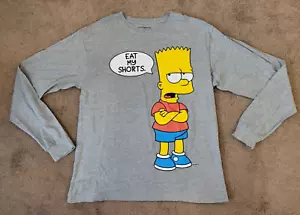 Camisa Hombre Bart Simpson EAT MY SHORTS Manga Larga Talla Grande Gris - Imagen 1 de 3