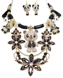 Collar de oso de cristal pendientes pulsera Betsey Johnson panda único en su tipo - Imagen 1 de 11