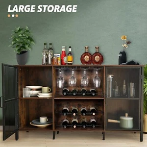 Industrial Wine Cabinet Liquor Bar Cabinet with Glass Storage & Charging Station - Picture 1 of 7