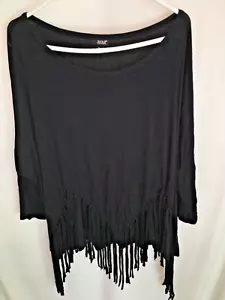 WOMENS BLACK FRINGE ANA DOLMAN SLEEVE T SHIRT TOP TUNIC BLOUSE SIZE XL 56" - Picture 1 of 4