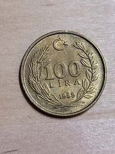 Turkey 100 Lira coin, 1989. KM# 988, Brass. Mustafa Kemal Ataturk. - Picture 1 of 4