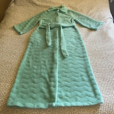 Винтажный новом зеленый бирюзовый длинный дом пальто халат на пуговицах акриловый женский размер 16 - Изображение 1 из 4