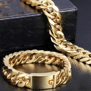 Mens Bracelet Classic Design Cuban Link Chain Gold Plated Silver Chain - Picture 1 of 5