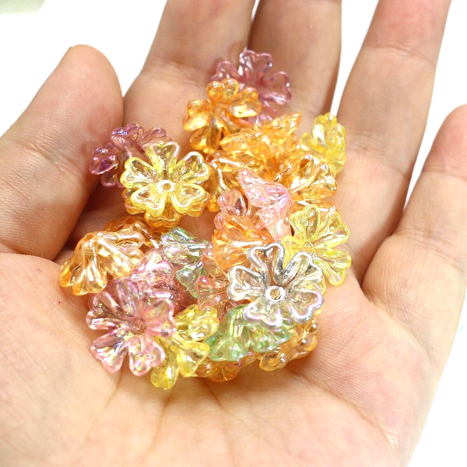 100 contas de flores AB transparentes de cores mistas tampa 16mm furo central costura artesanato - Imagem 1 de 4