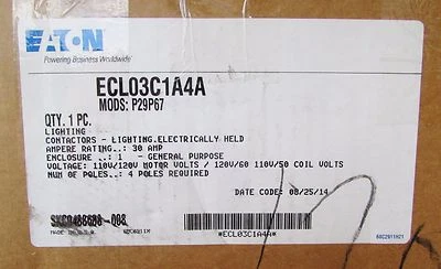 EATON CUTLER HAMMER ECL03C1A4A 30A 6P Lighting Contactor 110 120 V MODS:P29P67 - Image 1 of 4