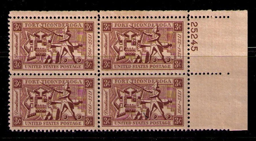 US USA Sc# 1071 MNH FVF PLATE# BLOCK Map Fort Ticonderoga Ethan Allen Artillery - Image 1 of 1
