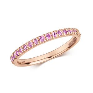 Pink Sapphire Eternity Ring Solid Rose Gold Hallmarked Anniversary Size J - Q - Picture 1 of 3