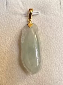 Colgante frijol birmano natural verde claro jadeíta jadeíta oro liso 14k cuerda - Imagen 1 de 9