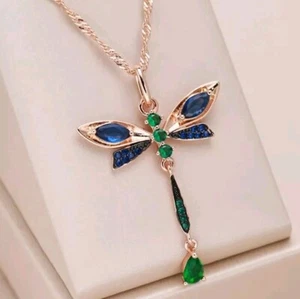 Schöne Halskette Libelle 585er Rolled Roségold Walzgold mit Zirkonia Kristallen  - Bild 1 von 6