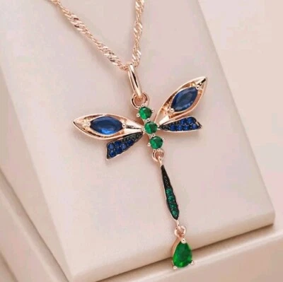 Schöne Halskette Libelle 585er Rolled Roségold Walzgold mit Zirkonia Kristallen  - Bild 1 von 4