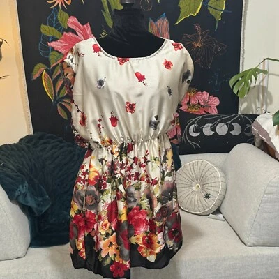 XXI Floral Round Neck Sleeveless Cinched Waist Chiffon Dress, Multi-Color, Large - Image 1 of 4