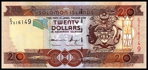 🇸🇧 Salomonen : 20 $ Dollars (2009) P-28 Präfix C:3 UNC *** - Bild 1 von 2