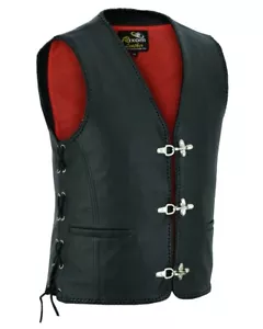 Biker Leather Waistcoat Men's Cut Motorcycle Black Various Club Bikers Vests - Picture 1 of 82