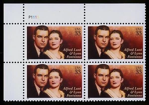 #3287 33c Lunt and Fontanne, bloque de placas [P1111 UL] como nuevo **CUALQUIER 5 = ENVÍO GRATUITO** - Imagen 1 de 1