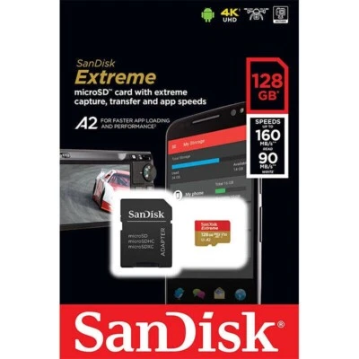 SanDisk Micro SD Extreme 128GB A2 Memory Card & Adapter - Speeds up to 160 MB/s - Image 1 of 2