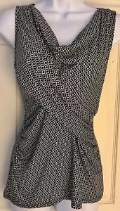 NEW YORK & COMPANY BLACK WHITE WOMENS SMALL SLVLS DRAPE NECK DRESS TOP Sz S EUC! - Picture 1 of 11
