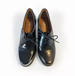 Clarks Black Leather Lace-Up Oxford Block Heels 7M Academia Witchy Artisan - Picture 1 of 23