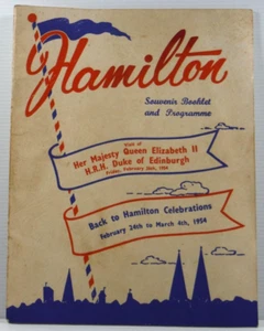 Folleto y programa de recuerdo de Hamilton visita real regreso a las celebraciones 1954 PB - Imagen 1 de 15