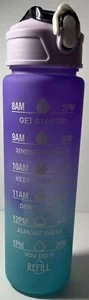 25 oz Water Bottle with Time Marker and Straw - Motivational Purple with Lid NEW - Picture 1 of 4