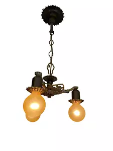 1930's high quality 3 light bronze pendant fixture - Picture 1 of 13