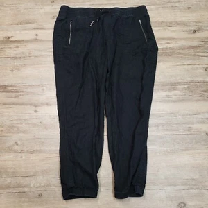 Athleta Cabo Linen Jogger Women's Black Zip Pocket Drawstring Flowy Loungwear 16 - Picture 1 of 9