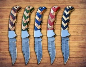 Mix LOT OF 20, Handmade Damascus Steel Folding Camping pocket Knife With Sheaths - Picture 1 of 8