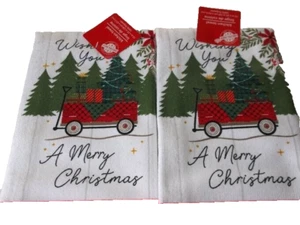 Juego de 2 toallas WISHÁNDOTE UNA FELIZ NAVIDAD paños de cocina NUEVO CON ETIQUETAS 12"X25" - Imagen 1 de 2