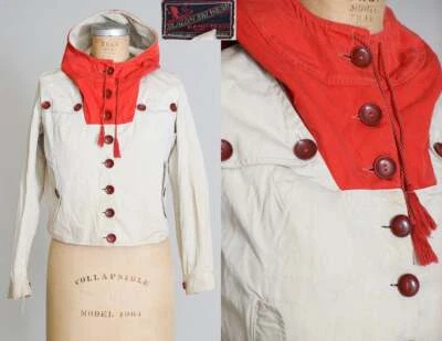Chaqueta de esquí de la década de 1920 botones de baquelita slalom ropa de esquí con capucha recortada invierno Parka Foto 1 de 4