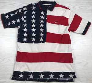 Vintage Ivy Crew American Flag Polo Shirt Mens L Red White Blue Cotton 90s - Picture 1 of 9