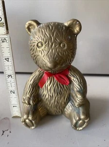 Vintage solid My love Teddy Bear Brass Heavy Figurine 4” x 6” 2 Lbs Needs Polish - Picture 1 of 7