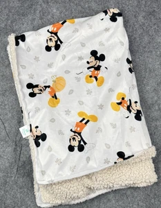 Disney Baby Blanket Unisex Halloween Mickey Mouse Fall Pumpkin Fleece Sherpa - Picture 1 of 10