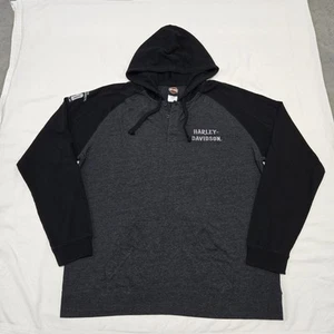 EUC Herren XXL Harley-Davidson Staple Raglan Henley Hoodie Schwarz Schönheit Grau EUC - Bild 1 von 9