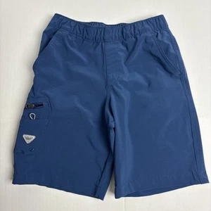 Columbia PFG Boys Youth Medium Shorts Solid Blue Polyester Blend Outdoor Fishing - Picture 1 of 6