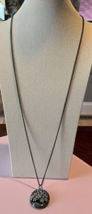 Vintage Express Black Chain & Black Oval Locket With Rhinestones 34” - Picture 1 of 8