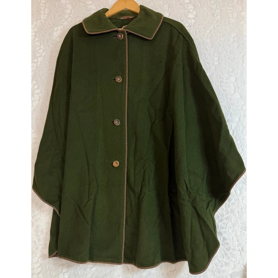 VTG 50s Lanz of Salzburg Green Wool Hunting Cape Antler Buttons Austria 95 M / L - Image 1 of 4