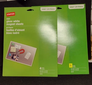 Staples INKJET MAGNET Sheets #34747 Gloss White Paper 8.5'x 11' 216mm x 279mm - Picture 1 of 4