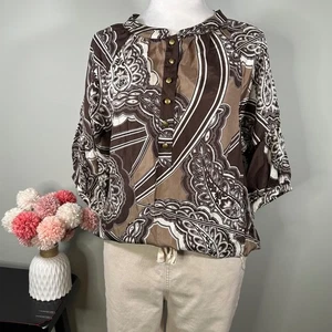 Banana Republic Damen Seide Knopfleiste Tunika Top Braun Paisley Print Größe S - Bild 1 von 9