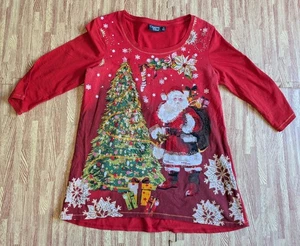 Onque Casuals Damen ausgestellter Weihnachtsbaum Santa stark geblendet klein rot - Bild 1 von 9