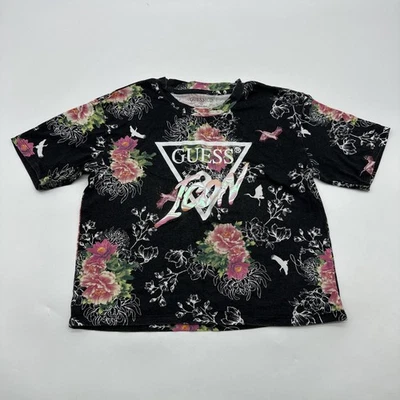 Camiseta Guess Eco Recortada Niñas Talla 12Y Negra Floral Estampado Gráfico Logo. #36259 Foto 1 de 4