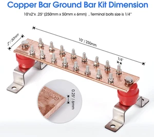 10" Copper Ground Bar Kit 900A Equipment Power Grounding 16 Terminals Ham Radio - Picture 1 of 8