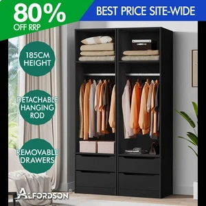 ALFORDSON 2x Wardrobe Clothes Storage Closet Cabinet Hanging Rod Black - Picture 1 of 12