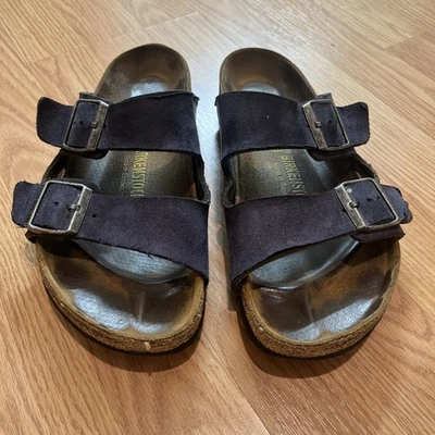Birkenstock Womens Arizona Soft FB Black Leather Slides Sandals Size 40 US 9 Reg - Image 1 of 4
