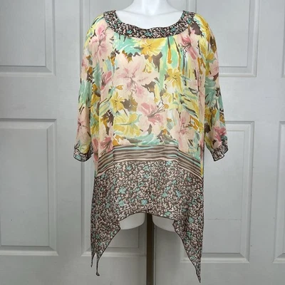 Coldwater Creek Silk Watercolor Floral Poncho Top - Size L/XL - Image 1 of 4