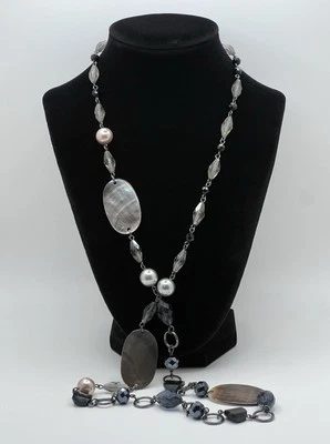 Lia Sophia Mother-Of-Pearl 41” Long Glass & Lucite Beaded Statement Necklace - Image 1 of 4