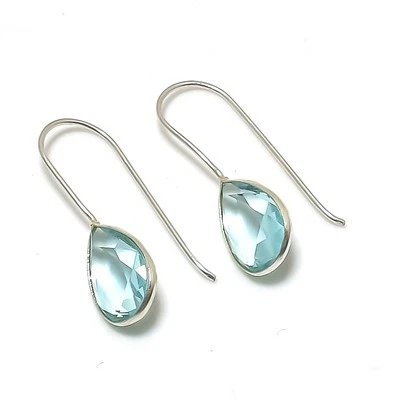 Pendientes de joyería hechos a mano con piedras preciosas de topacio azul suizo 1,20" MXE 5251 Foto 1 de 4