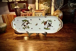 Beautiful Herend Porcelain Rothschild Bird Long Two Handled 19” Tray - Picture 1 of 11